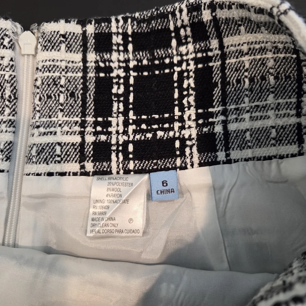 Antonio Melani Plaid Black and White Pencil Women's Skirt Size 6